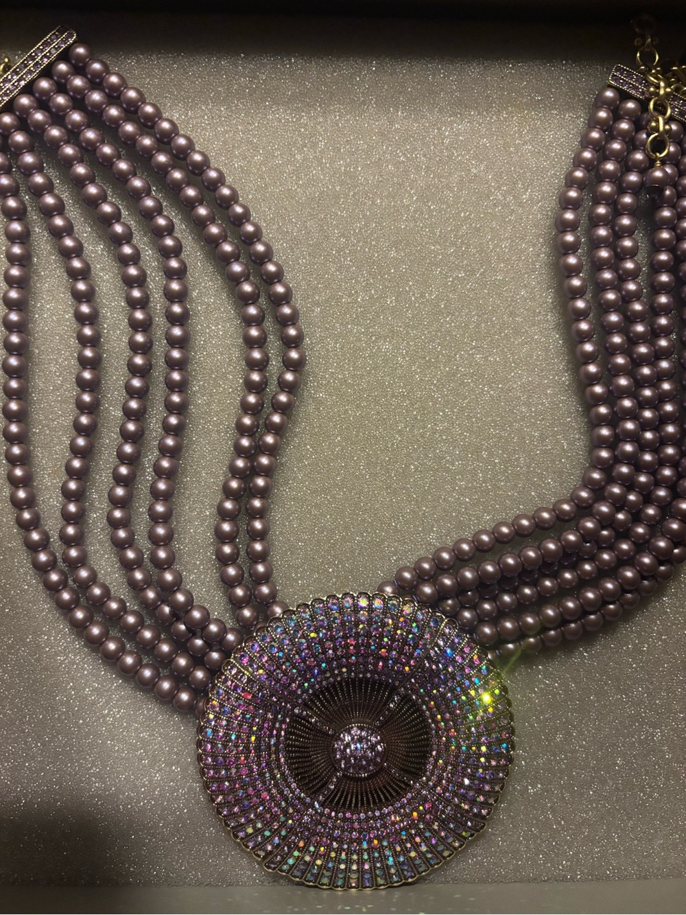 Heidi Daus Multi-Strand Pearl Crystal Medallion Statement Necklace NIB - Picture 5 of 6